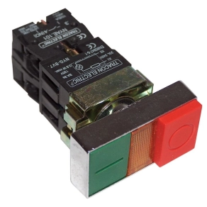   Kettős BE-KI nyomógomb, fémalap, zöld+piros kiálló 1×NC+1×NO, 3A NYKK8475 Tracon