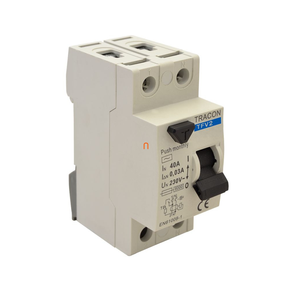 Áram-védőkapcsoló, 2 pólusú 40A, 100mA, 6kA, AC TFV2-40100 Tracon