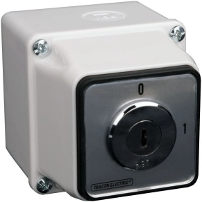   Tokozott főkapcsoló, BE-KI kulcsos 0 állásnál kivehető 20A 4P 5,5kW 48×48mm IP44 TKFK-20T