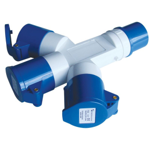   Tracon ipari csatlakozó aljzat 16A, IN 1x2P+E 6h, OUT 3x2P+E 6h, IP44 TICS-1023