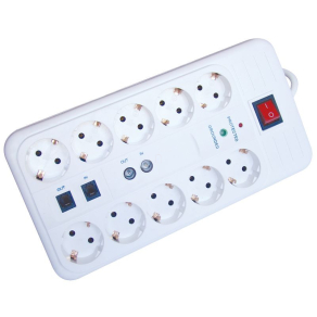   Hálózati elosztó 10-3fm kapcsolóval+túlfesz+ túláram+koax+tel 16A, 3680W HNKTM10-3M-KT Tracon