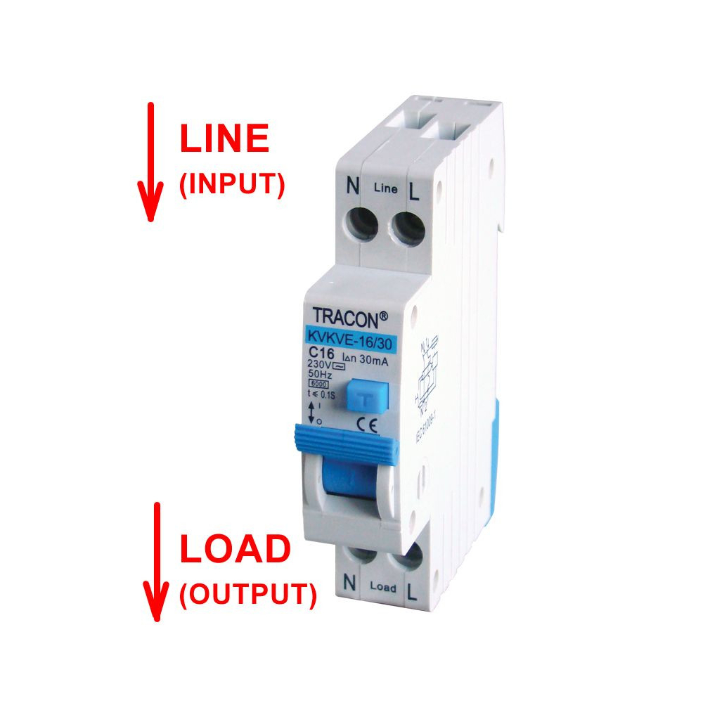 Tracon kombinált védőkapcsoló, elektronikus, 2P, 1 mod. C10, 30mA, 6kA KVKVE-10/30