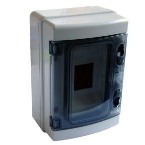   Kiselosztó falonkívüli 1soros, 4 modulos átlátszó ajtóval IP65 PE/N sínnel EDFKIP65-4/1 Tracon