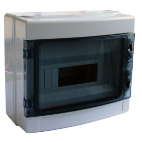   Kiselosztó falonkívüli 1soros, 12 modulos átlátszó ajtóval IP65 PE/N sínnel EDFKIP65-12/1 Tracon