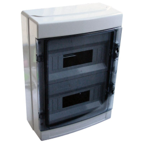   Tracon kiselosztó falonkívüli 2 soros, 24 modulos átlátszó ajtóval IP65 PE/N sínnel EDFKIP65-12/2