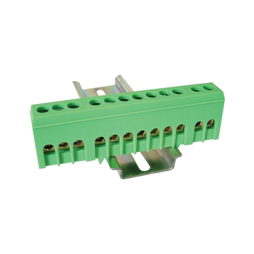 Tracon Szigetelt földelősín (N/PE), zárt, zöld 230/400V, 63A, 6×9mm, 12P, IP20 NPE-ZG