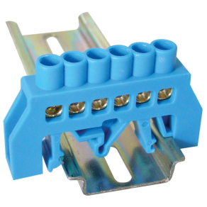   Tracon szigetelt földelősín (N/PE), kék 230/400V, 63A, 6×9mm, 6P, IP20 NPE-B6-6