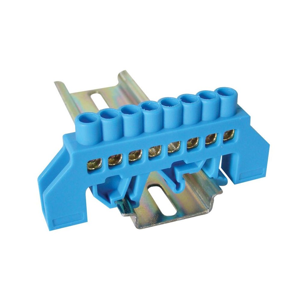 Tracon Szigetelt földelősín (N/PE), kék 230/400V, 63A, 6×9mm, 8P, IP20 NPE-B6-8