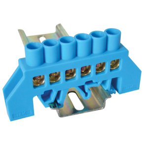   Tracon szigetelt földelősín (N/PE), kék 230/400V, 100A, 8×12mm, 6P, IP20 NPE-B8-6