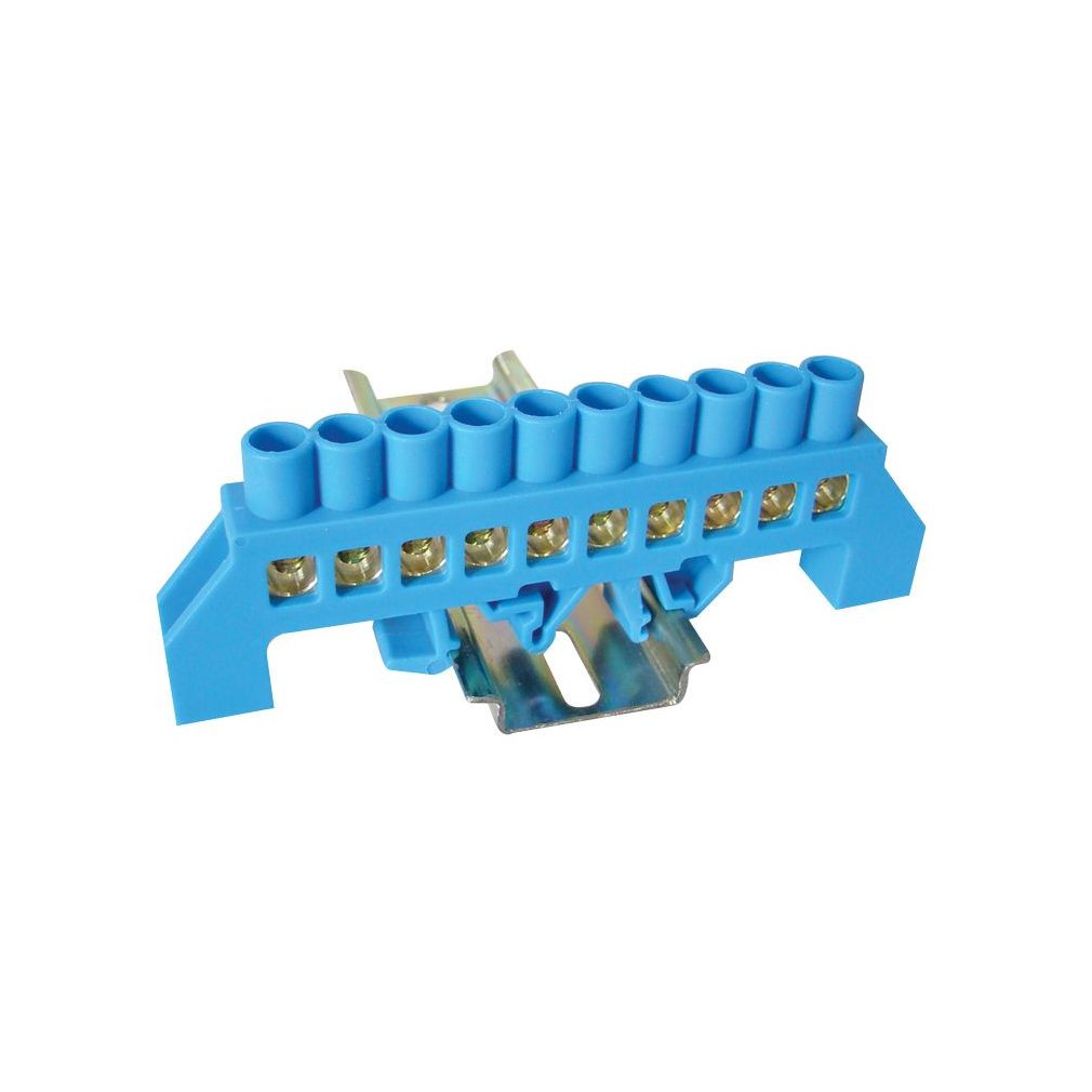 Tracon Szigetelt földelősín (N/PE), kék 230/400V, 100A, 8×12mm, 10P, IP20 NPE-B8-10
