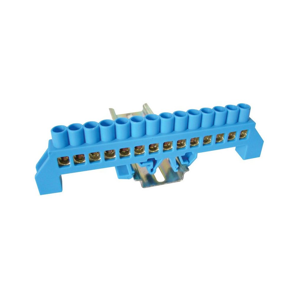 Tracon Szigetelt földelősín (N/PE), kék 230/400V, 100A, 8×12mm, 14P, IP20 NPE-B8--14