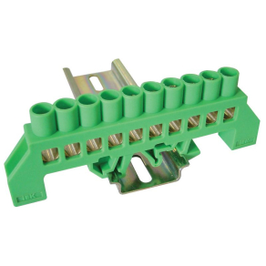   Szigetelt földelősín (N/PE), zöld 100A, 8×12mm, 10P, IP20 NPE-G8-10 Tracon