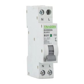   Kombinált védőkapcsoló 2P 10A 30mA 1 mod. 6kA EVOKEAB1003 Tracon