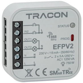   Tracon rádiós jelvevő egység, szerelvénydobozba, 2 csatornás 2X5 A, 2 NO, 868.32 MHz - EFPV2