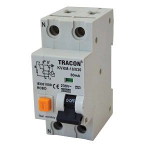   Kombinált védőkapcsoló 2C32A, 2P/0,03A 6kA KVKM-32/030 Tracon