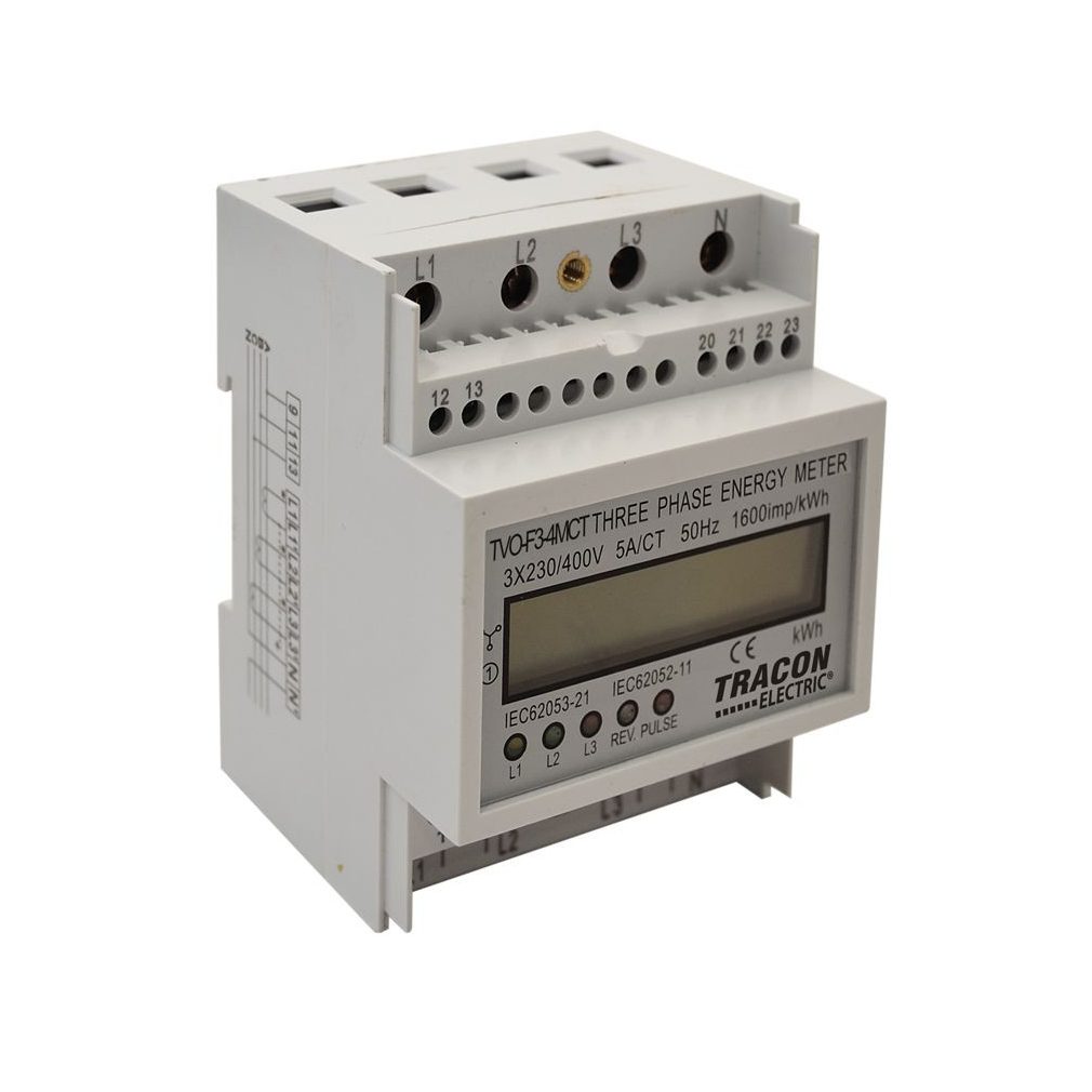 Tracon Fogyasztásmérő áramváltós 3F digitális, DIN sínre, TVO-F3-4MCT