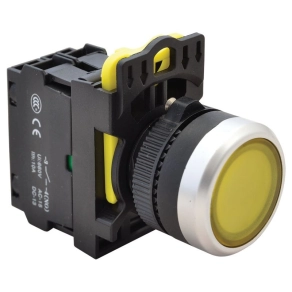   Világító nyomógomb, sárga 1×NO, 5A/230V IP65, LED 230V AC/DC NYG3-LY Tracon