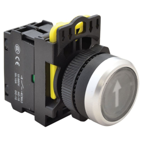   Jelölt, világító nyomókapcsoló, fekete, (fehér nyíl) 1×NO, 5A/230V AC-15, IP65, LED NYK3-P4LTracon
