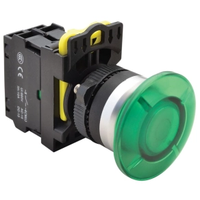  Gombafejű világító nyomógomb,zöld 1×NO, 5A, 40mm, NYG3-MLG Tracon