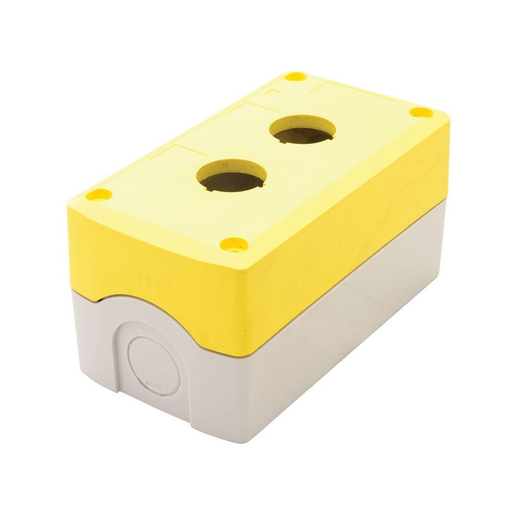 Tracon összeállított tokozat nyomógombokhoz, sárga, 2-es 22,5mm IP65, 2×PG-13,5 NYGD-2YE