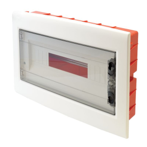   Tracon kiselosztó süllyesztett 1/18 füstszínű ajtóval IP40 sín nélkül, sík ajtóval EDSS-18/1