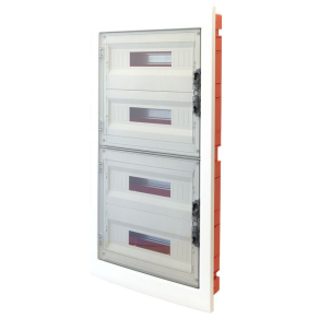   Kiselosztó süllyesztett 4soros, 72 modulos átlátszó ajtóval IP40 sín nélkül, sík ajtóval EDSS-18/4 Tracon