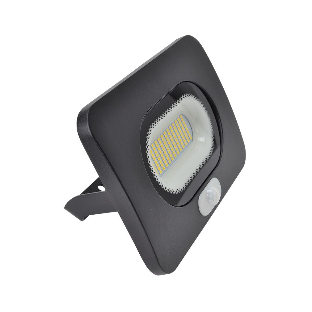 Tracon LED fényvető mozgásérzékelővel, fekete 50W, 4000K, IP65, 3750lm, RLEDLM50