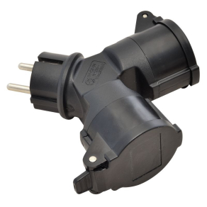   Tracon többférőhelyes átalakító csatlakozó, fekete 2xSCHUKO, 16A, 3680W, TICS-212GD