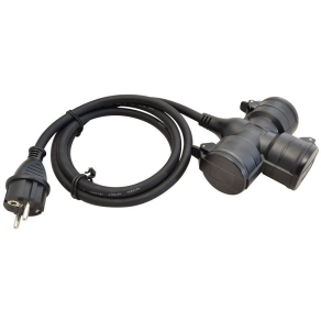   Tracon hordozható 3-as csatlakozóaljzat gumikábellel 16A, 3XSCHUKO, max. 3680W, IP44, 1,5m KE3