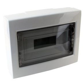   Tracon kiselosztó falonkívüli 1 soros, 12 modulos füstszínű ajtóval IP40 sín nélkül, sík ajtóval EDFKS-12/1