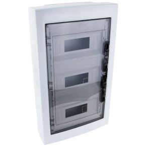   Tracon kiselosztó falonkívüli 3soros, 36 modulos füstszínű ajtóval IP40 sín nélkül, sík ajtóval EDFKS-12/3