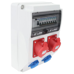   Csatlakozó doboz védelemmel, vezetékezett, 2×SCHUKO+2×32A 5P, TDB09-12MV Tracon