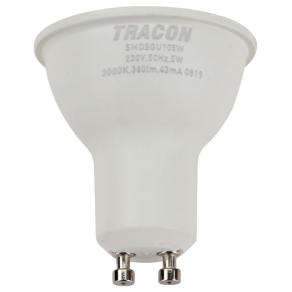   LED GU10 5W 380lm 3000K meleg fehér fényforrás 120fokos Ra80 230V SMDSGU105W Tracon