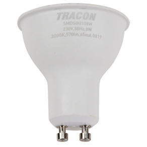   LED GU10 8W 570lm 3000K meleg fehér fényforrás 120fokos Ra80 230V SMDSGU108W Tracon