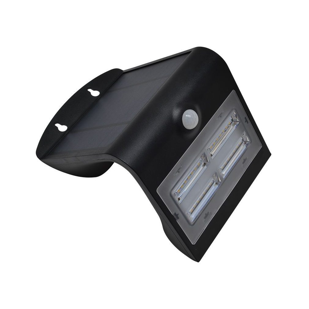 Tracon napelemes LED világítótest mozgásérzékelővel, fekete 3,2W, 4000K, 400 lm, IP65, 3,7V, 2Ah LSLBB3W