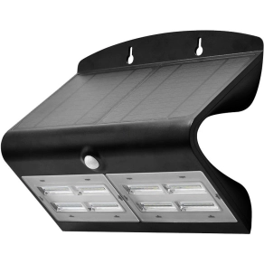   Napelemes LED fali világítótest mozgásérzékelővel fekete 7W, 4000K, 800lm, IP65, 3,7V, 4Ah - Tracon LSLBB7W