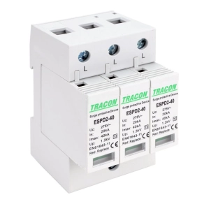   Tracon túlfeszültség levezető cserélhető betéttel, T2 AC típusú 3P, ESPD2-40-3P