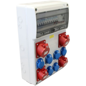   Csatlakozó doboz védelemmel, vezetékezett 6×SCHUKO+2×16A 3P+N+E+2×32A 3P+N+E TDB13-16MV Tracon