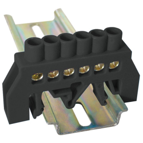   Tracon szigetelt földelősín (N/PE), fekete 230/400V, 63A, 6×9mm, 6P, IP20 NPE-BK6-6