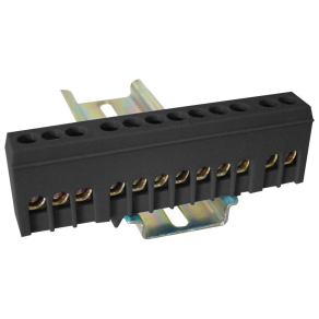   Tracon szigetelt földelősín (N/PE) 230/400VAC 63A 6×9mm 12P IP20 fekete NPE-ZBK