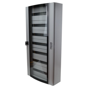   Ívelt biztonsági üvegajtós fém elosztószekrény 168mod. 600×1200×250mm TGE6012025