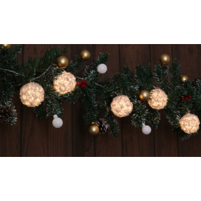   Karácsonyi LED lánc, gömb, fehér, időzítős, 10LED 2xAA, melegfehér fényű (az elem nem tartozék) - Tracon CHRSTBW10WW