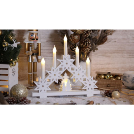   LED karácsonyi gyertyapiramis,csillag,fa, fehér, elemes timer 6+18h,5LED, 3000K, CHRSTCANWW5WW