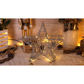   Karácsonyi LED csillag, ezüst, fém, időzítős, 20LED 2xAA, melegfehér fényű (az elem nem tartozék) - Tracon CHRSTG20SWW