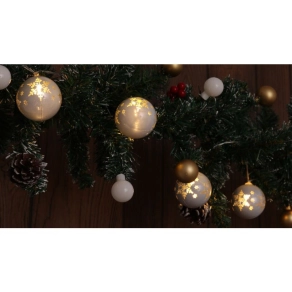   Tracon LED karácsonyi lánc, gömb, hópehely, fehér, elemes Timer 6+18h,10LED, 3000K, 2xAA - CHRSTSFBW10WW