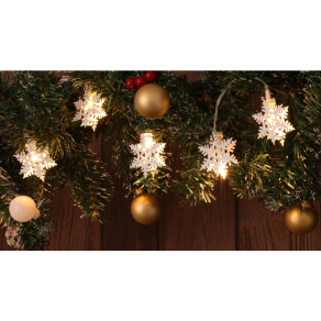   LED karácsonyi lánc, hópehely,fehér, fém, elemes, Timer 6+18h,10LED, 3000K, 2xAA CHRSTSFWM10WW Tracon