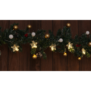   Karácsonyi LED lánc, csillag, fém, időzítős, 10LED 2xAA, melegfehér fényű (az elem nem tartozék) - Tracon CHRSTSTA10WW