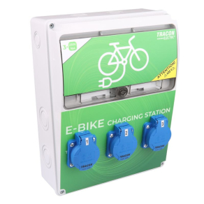   Elektromos kerékpár töltőállomás védelemmel RCCB,MCB,Out:3×SCHUKO TBCS01 Tracon