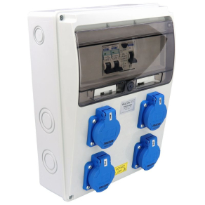   Csatlakozó doboz védelemmel, vezetékezett, készre szerelt 4×SCHUKO TDB16-6MV Tracon