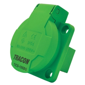  Tracon beépíthető csatlakozóaljzat oldalsó védőérintkezővel kerek, zöld 16A, 250V, 2P+E, IP54 - TICS-105SG